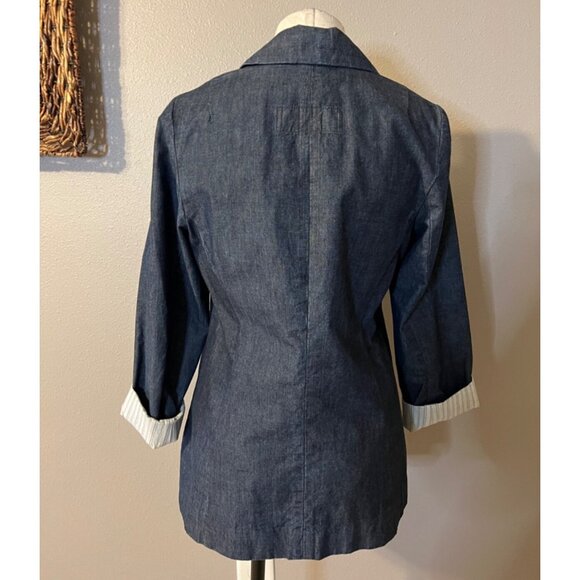 Trina Turk Blue Denim Jacket 6 Small Cotton Rolled Cuff Lightweight - Picture 4 of 9